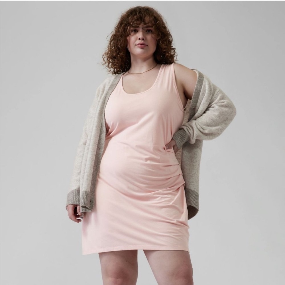 Athleta Della Dress Stretch Sleeveless Scoop Bodycon Ruched Pastel Pink 1X